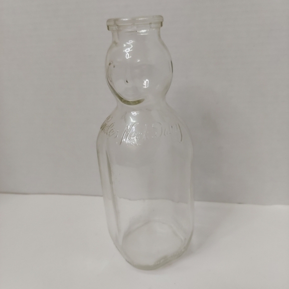 Other - Vintage Glass Milk Bottle w Face, Curles Neck Dairy, Richmond VA One Quart Clear